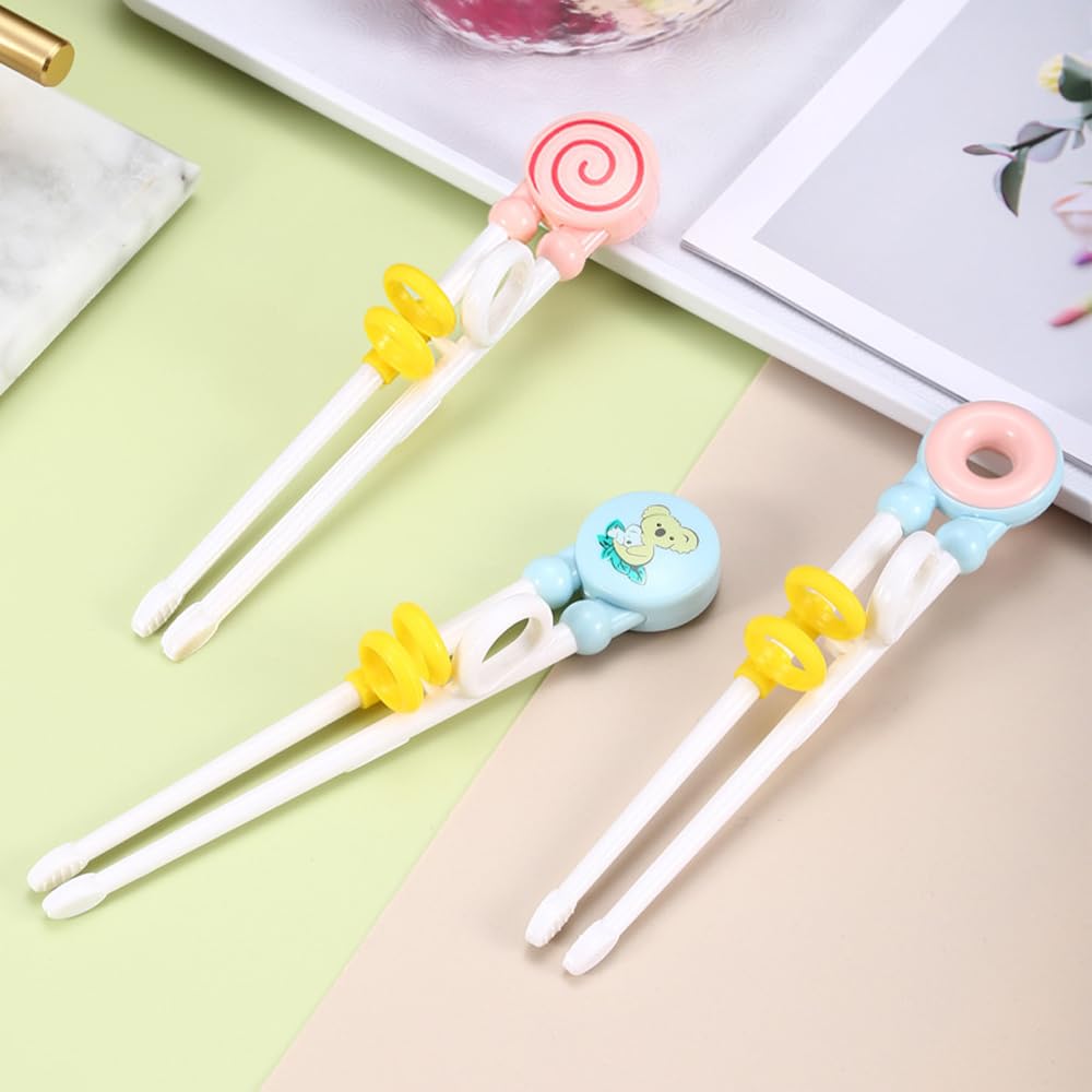 3 Pairs of Kids' Training Chopsticks with Silicone Rings - Beginner Chopsticks Set (Donut, Koala, Lollipop) with Storage Box