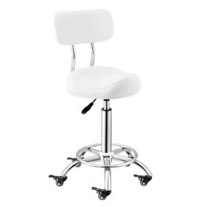 nuneth saddle stool kitchen saddle chair with footrest back support, ergonomic office chair saddle salon chair for clinical dentist clinic, 50-70 cm (color : white)