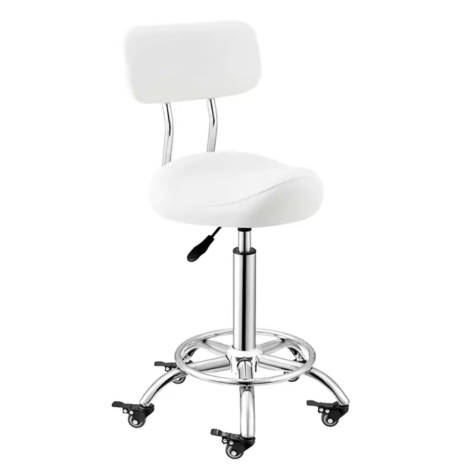 NUNETH Saddle Stool Kitchen Saddle Chair with Footrest Back Support, Ergonomic Office Chair Saddle Salon Chair for Clinical Dentist Clinic, 50-70 Cm (Color : White)