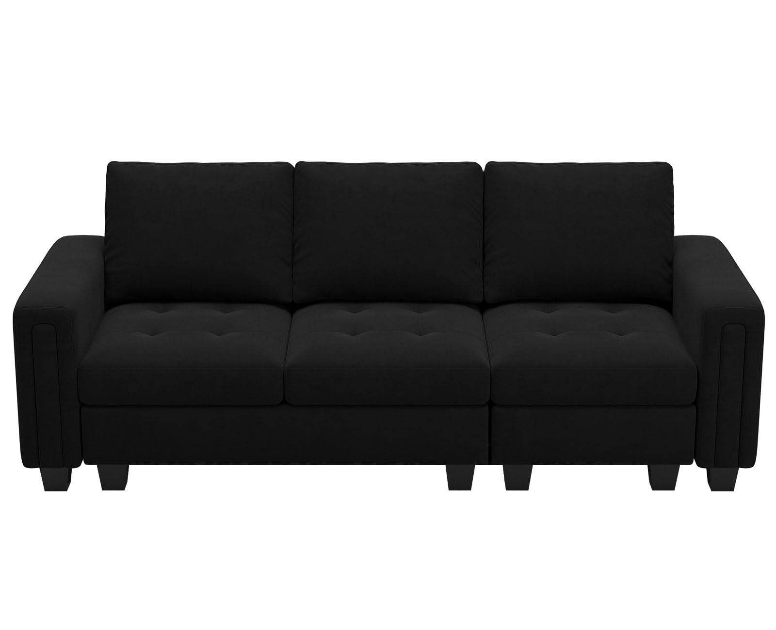 Belffin Velvet Modular Sofa Couch 3 Seater Sofa Couch for Living Room Black