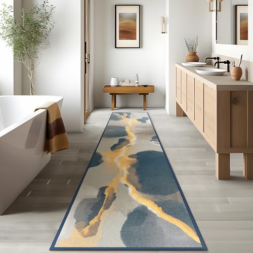 Phantoscope Hallway Runner Rug 2'x10'- Long Rug Runner Boho Washable Non-Slip Carpet for Kitchen Entryway Laundry Bedroom, Ultra-Thin Runners Geometry Modern Accent Rug, Deep Grey/Gold