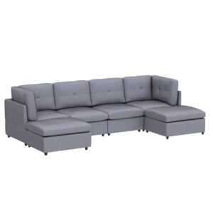 FRETSAE Modular Sectional Sofa, Convertible U Shaped Sofa Couch with Removable Ottomans, Button Tufted Design, 6 Seats Modular Sectional Couch for Living Room, Dark Grey