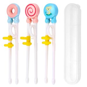 3 pairs of kids' training chopsticks with silicone rings - beginner chopsticks set (donut, koala, lollipop) with storage box