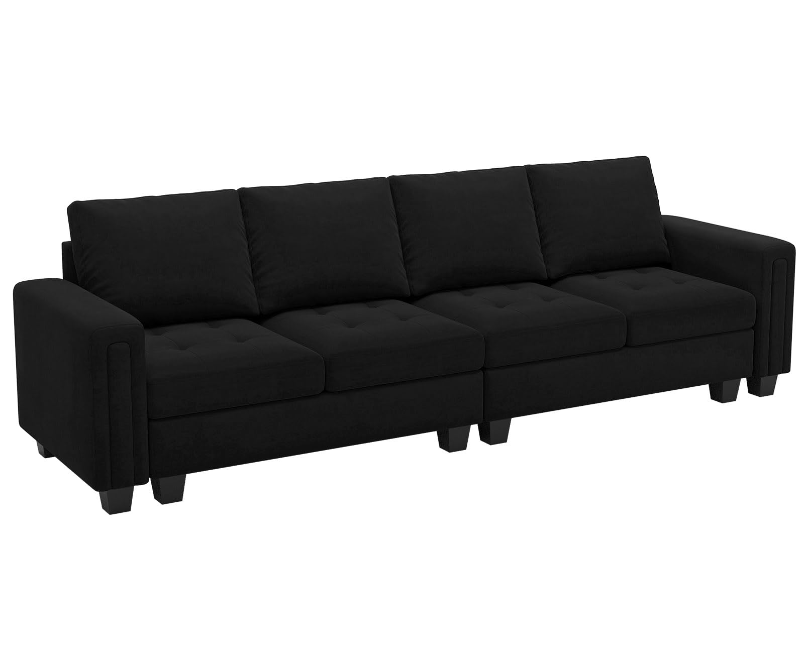 Belffin Velvet Modular 4 Seat Sofa Couch Sectional 4-seat Sofa Couch for Living Room Black