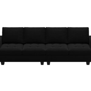 Belffin Velvet Modular 4 Seat Sofa Couch Sectional 4-seat Sofa Couch for Living Room Black