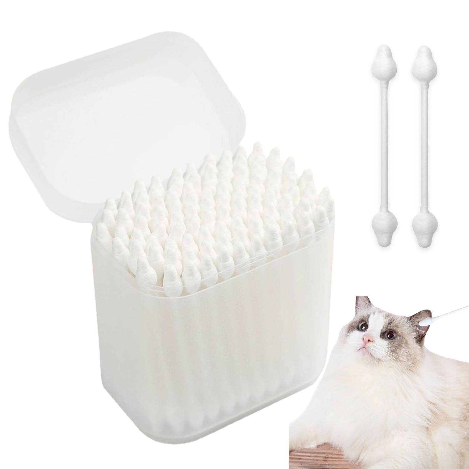 Fetizrin 110 Pcs Dog Ear Cleaner Cotton Buds for Dogs Cat Ear Cleaner Tool Gourd Shaped Swabs Cotton Sticks for Pet's Ear