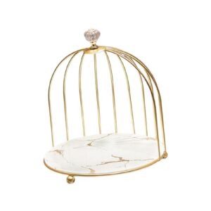 milageto cosmetics iron storage rack birds cage dresser organizer nordic jewelry perfume lipstick bathroom makeup holder cake stand for bathroom, white gold 1 tier