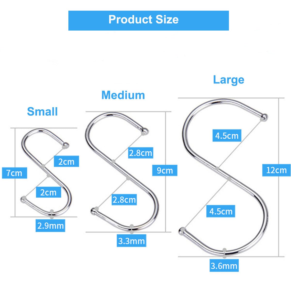 10-Pack S Shaped Hooks,Stainless Steel Metal Hangers for Home,Office,Work Shop (Silver, Medium)