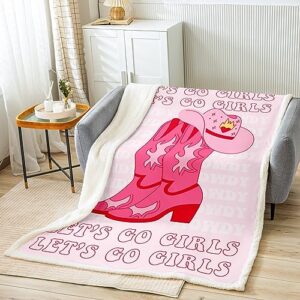 Pink Cowgirl Fleece Blanket,Cowgirl Gifts for Girls Western Throw Blanket for Bed Couch 40"X50",Cowboy Boots Hat Sherpa Blanket for Kids Women Wild West Theme Flannel Blanket Soft Lightweight