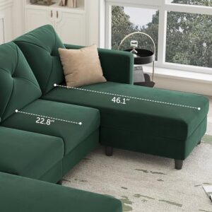 HONBAY U Shaped Sectional Sofa Convertible Couch with Double Chaises 4 Seat Sofa with Two Ottomans, Velvet Green