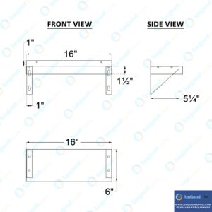 AmGood 6 in. x 16 in. Stainless Steel Wall Shelf with Squared Edge | NSF Certified | Appliance & Equipment Metal Shelving | Kitchen, Restaurant, Garage, Laundry, Utility Room