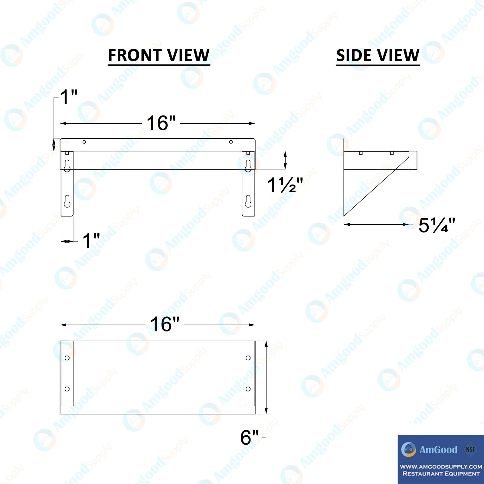 AmGood 6 in. x 16 in. Stainless Steel Wall Shelf with Squared Edge | NSF Certified | Appliance & Equipment Metal Shelving | Kitchen, Restaurant, Garage, Laundry, Utility Room