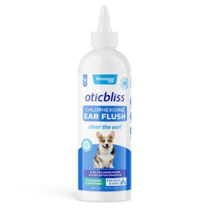 vetnique oticbliss medicated dog ear infection treatment, antiseptic ear cleaner for cat & dog ear cleaning solution with chlorhexidine & ketoconazole (12oz flush)