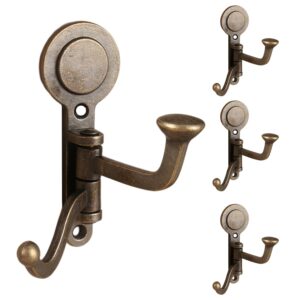 hizefsoo 4pcs rustic swivle hook - zinc alloy swivel coat hook wall mounted coat hook decorative cast iron heavy duty double hooks vintage robe rv bathroom kitchen garage hooks