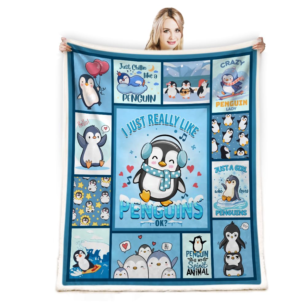 peakman Penguin Gifts Blanket,Penguin Blanket Throw,Penguin Gifts for Women Men Kids,Penguin Lover Gifts,Penguin Gifts for Penguin Lovers,Warm Soft Cozy Plush Penguin Blanket for Bed Couch 50"x 60"