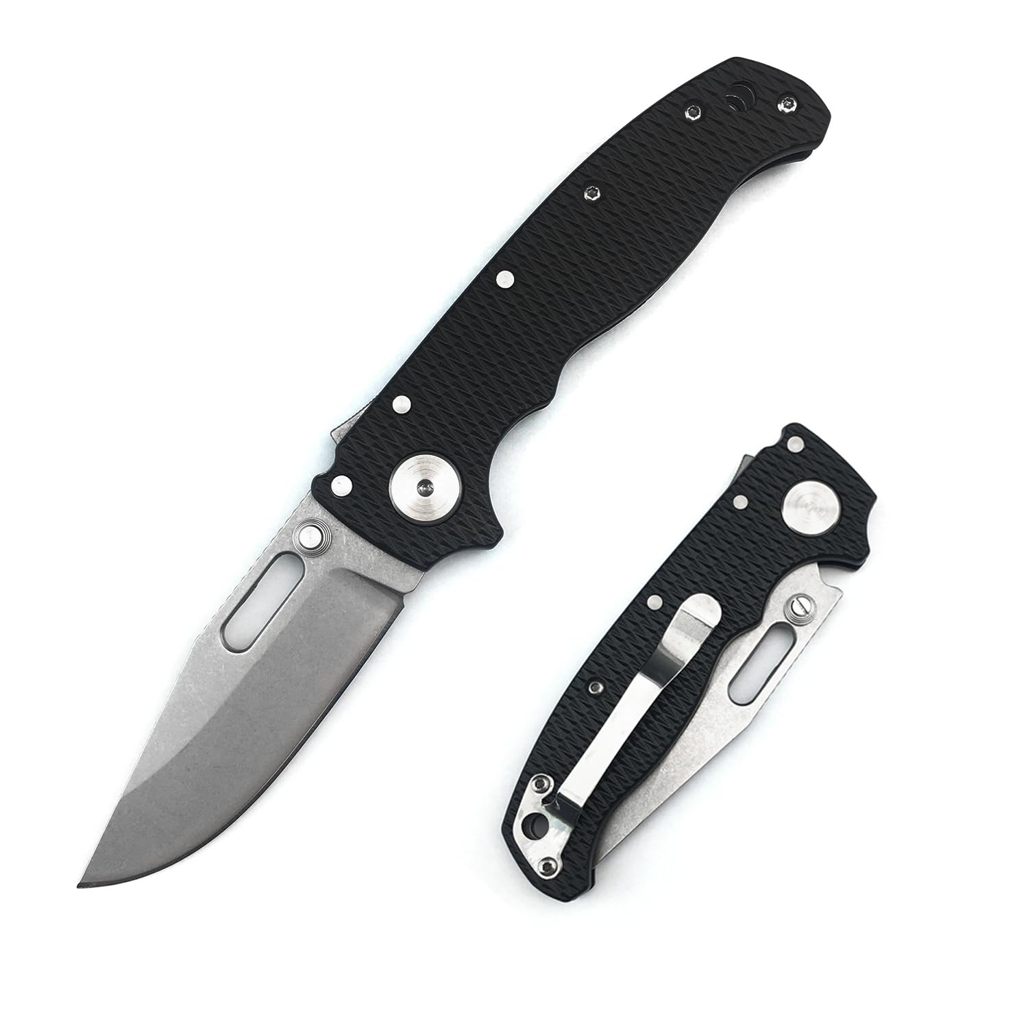 Thumb Assisted Opening Folding Pocket Knife, 2.9 inch 8Cr13MoV Steel Blade with Grivory Handle, Reversible Pocketclip Shark-Lock, Tactical Folding Knife for Everyday Carry Camping