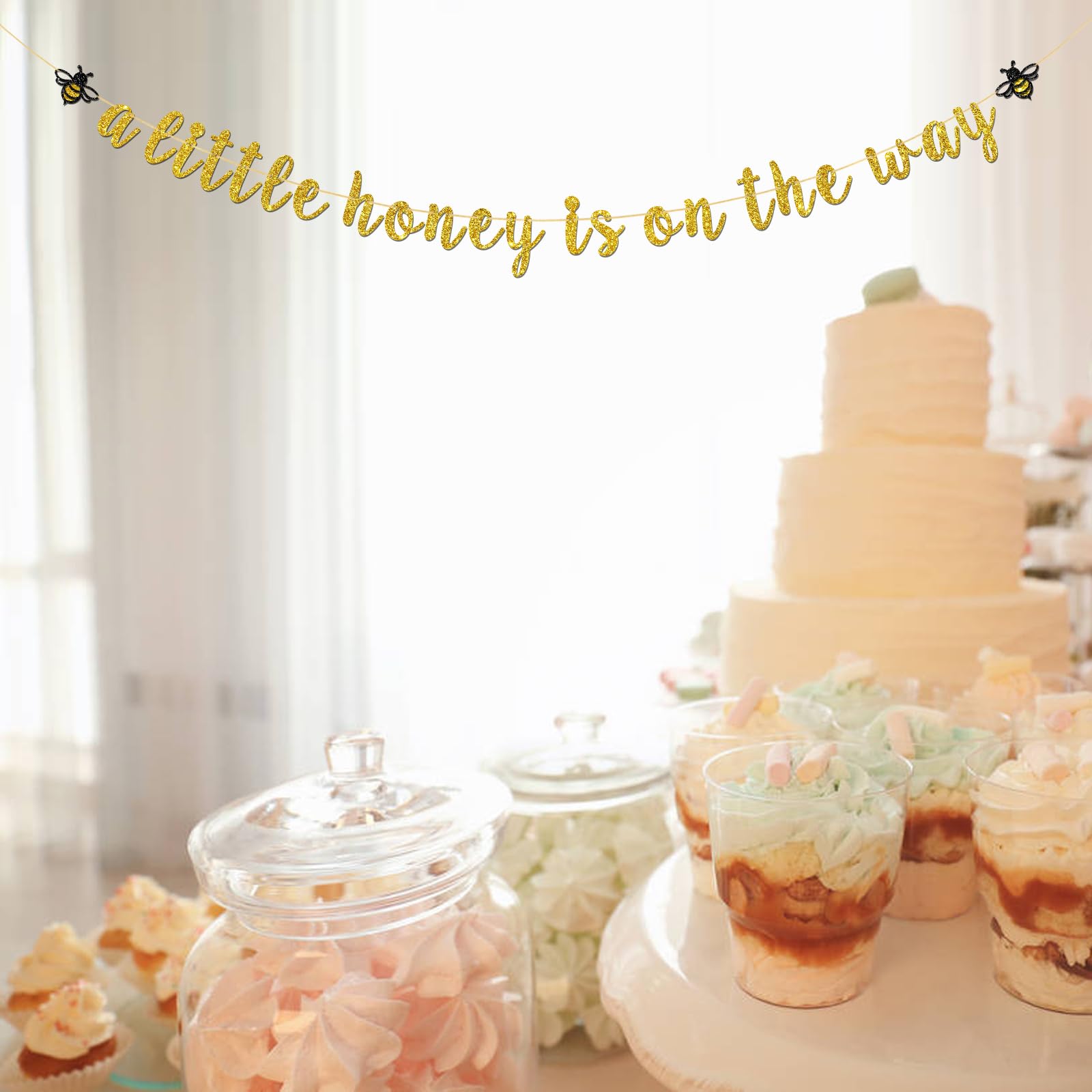 Talorine A Little Honey is on the Way Banner Gold Glitter Bumble Bee Theme Banner Sweet Honey bee Gender Reveal Baby Shower Party Decoration Pregnancy Announcement Mommy to Bee Daddy to Bee Welcome