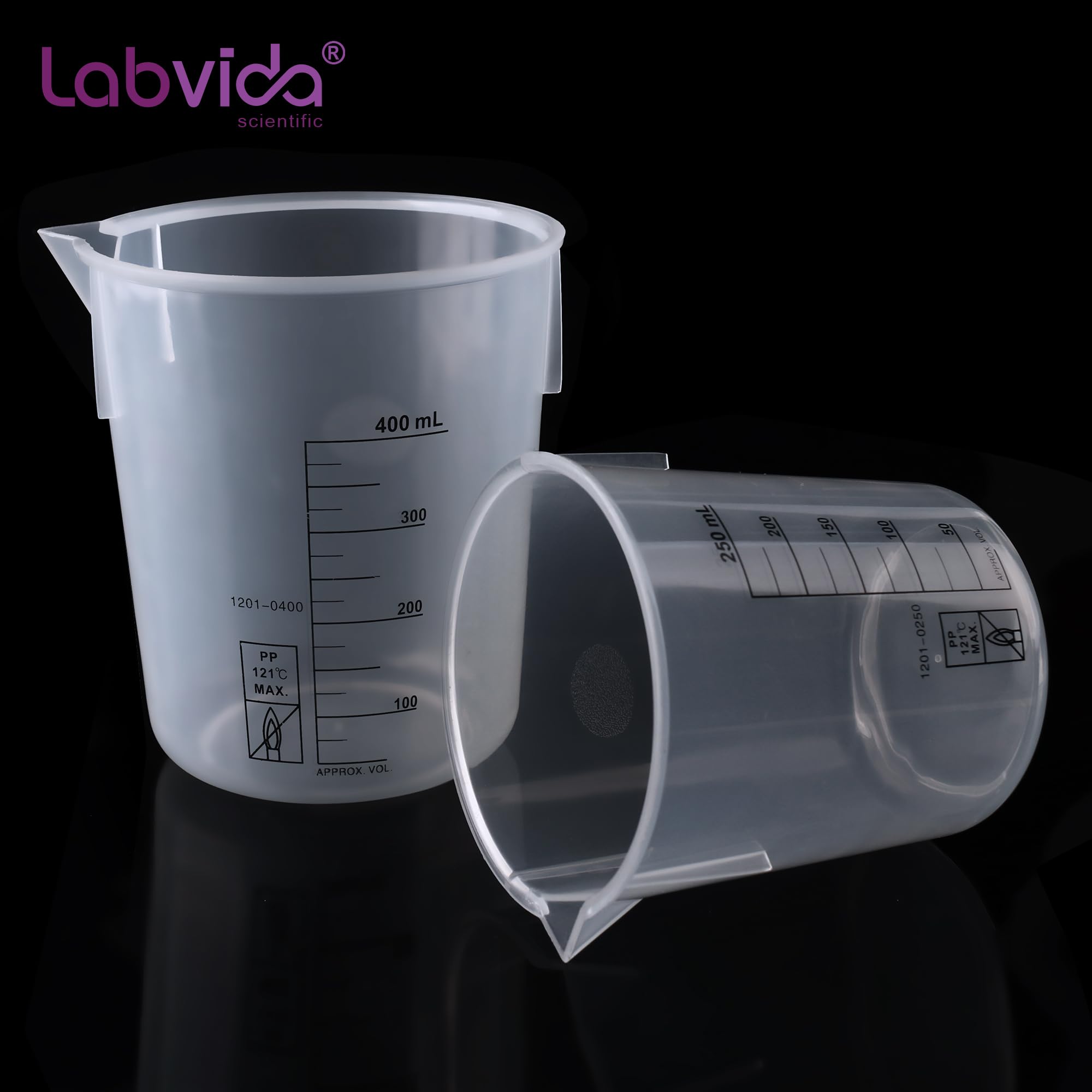 Labvida Plastic Beakers, Vol.2000ml(67.64oz) Stackable Measuring Cup with Black Scale line, Plastic Pitcher PP material Ideal for Science Activities and Household Use, LVB017