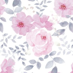 Floral Wallpaper Floral Contact Paper Peel and Stick Wallpaper Boho Wallpaper for Bedroom Pink Flower Wallpaper Leaf Wallpaper Self-Adhesive Removable Wallpaper Watercolor Kids Nursery 17.3“×78.7”