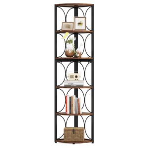 Tribesigns 67 inch Tall Corner Shelf, 6 Tier Rustic Corner Bookshelf Bookcase Storage Rack Standing Shelving Unit for Living Room, Small Space