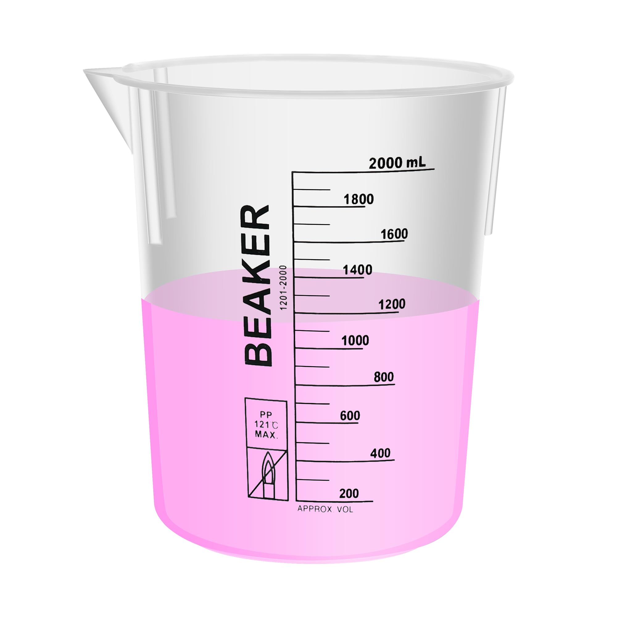 Labvida Plastic Beakers, Vol.2000ml(67.64oz) Stackable Measuring Cup with Black Scale line, Plastic Pitcher PP material Ideal for Science Activities and Household Use, LVB017