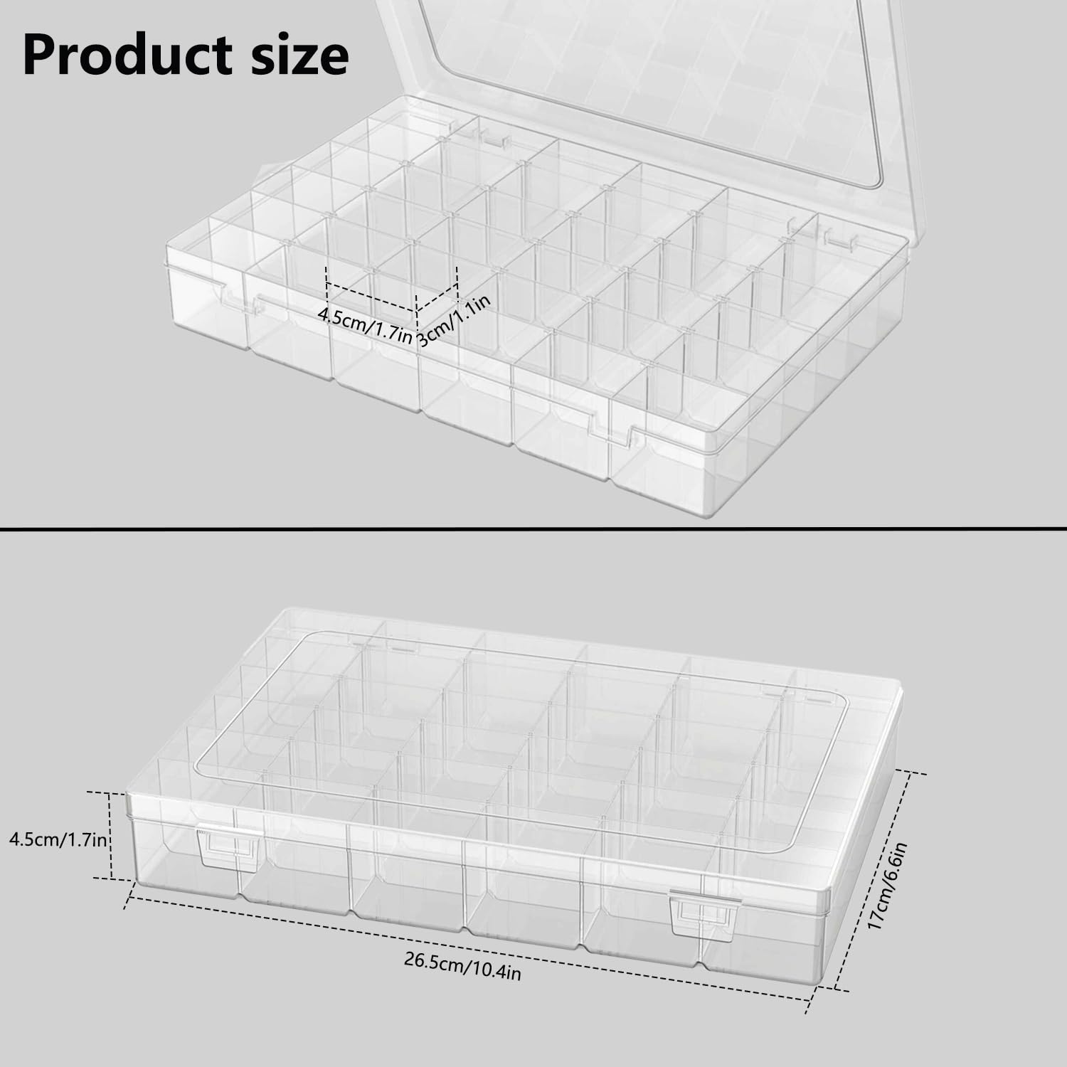 4 Pack Plastic Organizer Container Box, 36 Grids Clear Plastic Parts Organizer Box, for Beads, Art DIY, Crafts, Jewelry, Fishing Tackle with Label Stickers