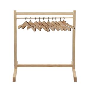 tang song 1 pack small wood clothes rack doll hanger dress up storage clothes organizer storage shelf with 10 pcs wood hangers