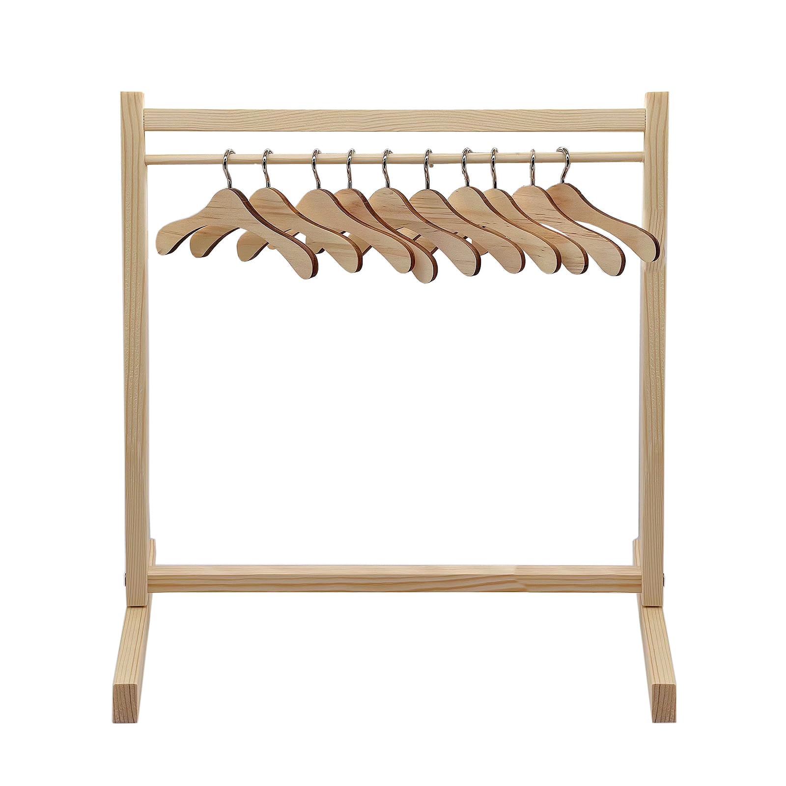 TANG SONG 1 Pack Small Wood Clothes Rack Doll Hanger Dress up Storage Clothes Organizer Storage Shelf with 10 Pcs Wood Hangers