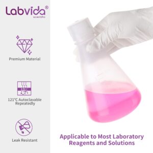 Labvida Plastic Erlenmeyer Flask Set with Screw Cap - 1000ml Molded Graduations - 2 pcs, LVAH006