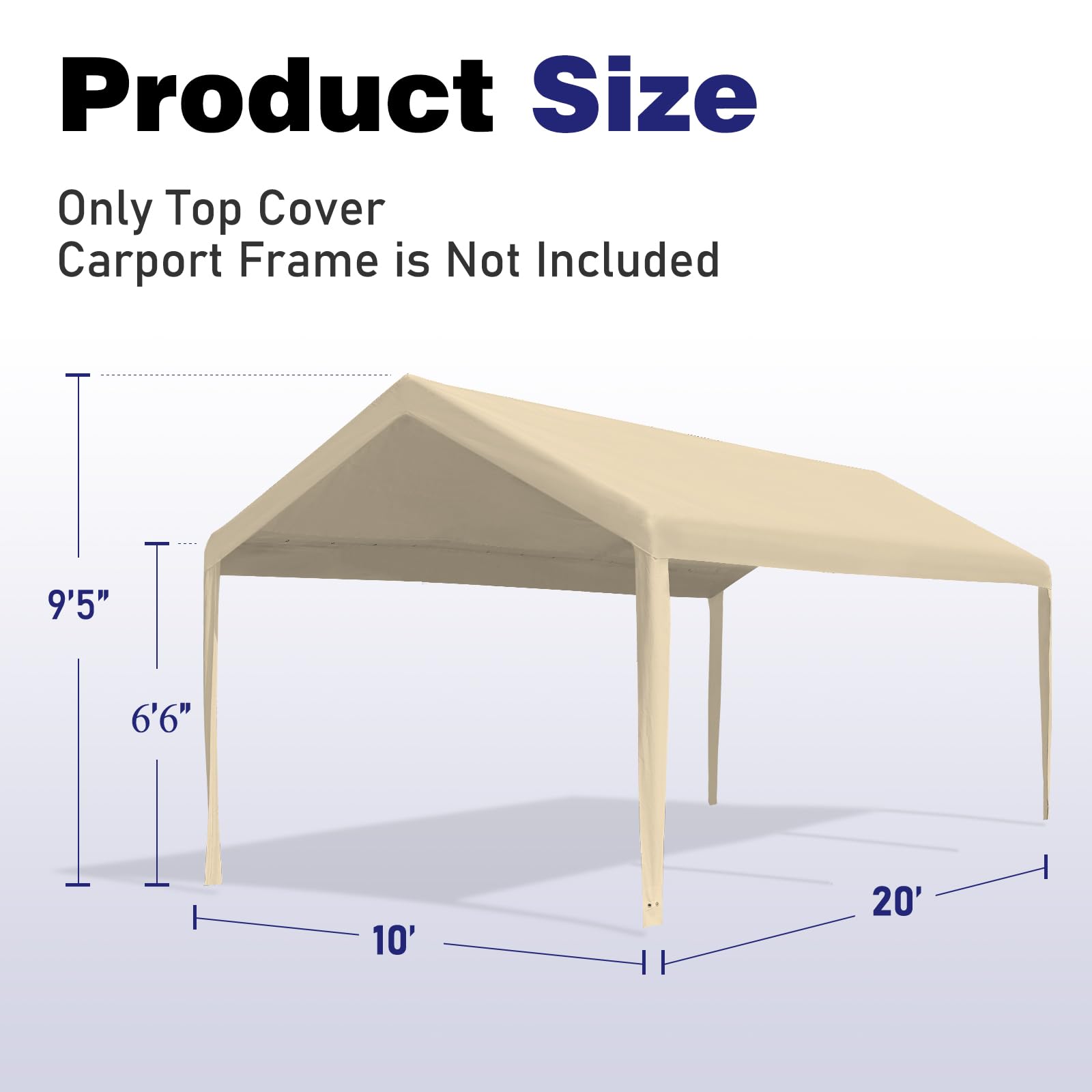 Mergrim 10' x 20' Carport Canopy Replacement Cover with Ball Bungees, 180g Heavy Duty Tarp for Most 10'x20' Carport Frame, Top Cover Only, Frame is not Included, Beige