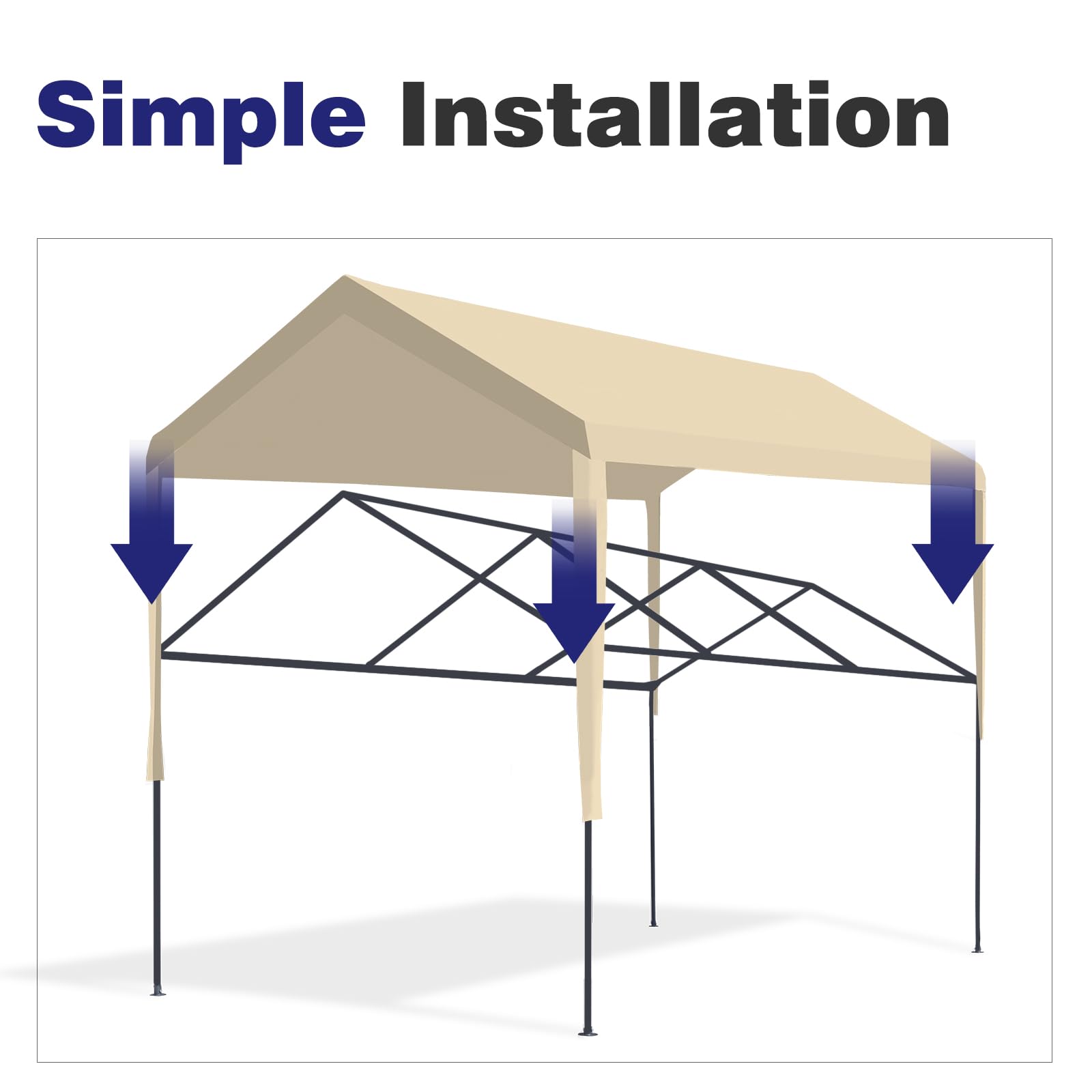 Mergrim 10' x 20' Carport Canopy Replacement Cover with Ball Bungees, 180g Heavy Duty Tarp for Most 10'x20' Carport Frame, Top Cover Only, Frame is not Included, Beige