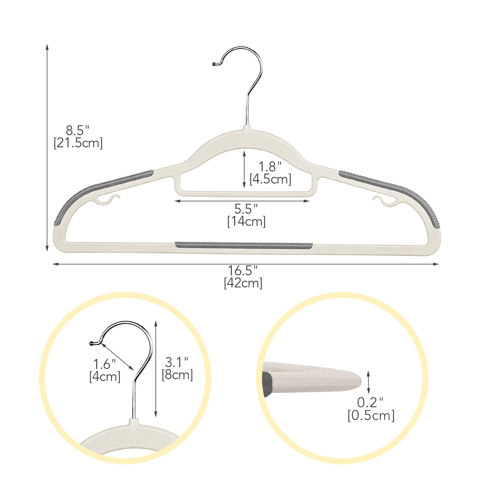 Non Slip Hangers 40 Pack, Clothes Plastic Hangers, Thin Hangers Plastic, Hangers Non Slip, Heavy Duty Hangers, 360° Swivel Space Saving Hangers with Clothes Hooks for Shirts, Pants, Dress (White)