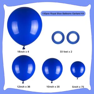 150pcs Royal Blue Balloons Different Sizes Pack, 18 12 10 5 Inch Party Balloon Garland Arch Kit Birthday Baby Shower Graduation Baseball Nautical Party Decorations(With 2 Ribbons)