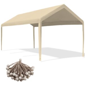 mergrim 10' x 20' carport canopy replacement cover with ball bungees, 180g heavy duty tarp for most 10'x20' carport frame, top cover only, frame is not included, beige