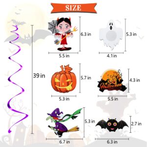 Halloween Decorations, 30 Pcs Hanging Swirl Party Supplies Decorations, Ceiling Spirals Halloween Streamers with Ghost Pumpkin Witch Skull Spider Bat for Home Indoor Outdoor Classroom Office