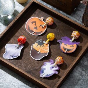 Riseyue Christmas Halloween Lollipop Decoration Card Paper Variety of Design Candy Holder Gift Cards School Games Prizes (210pcs Halloween candy card)