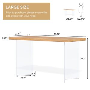 Tribesigns Computer Desk, Modern Home Office Desks, 55 Inch Sturdy Wood Laptop Writing Table, Suspended Island Table with Acrylic Legs, Industrial Simple Study Table Home Office, Natural