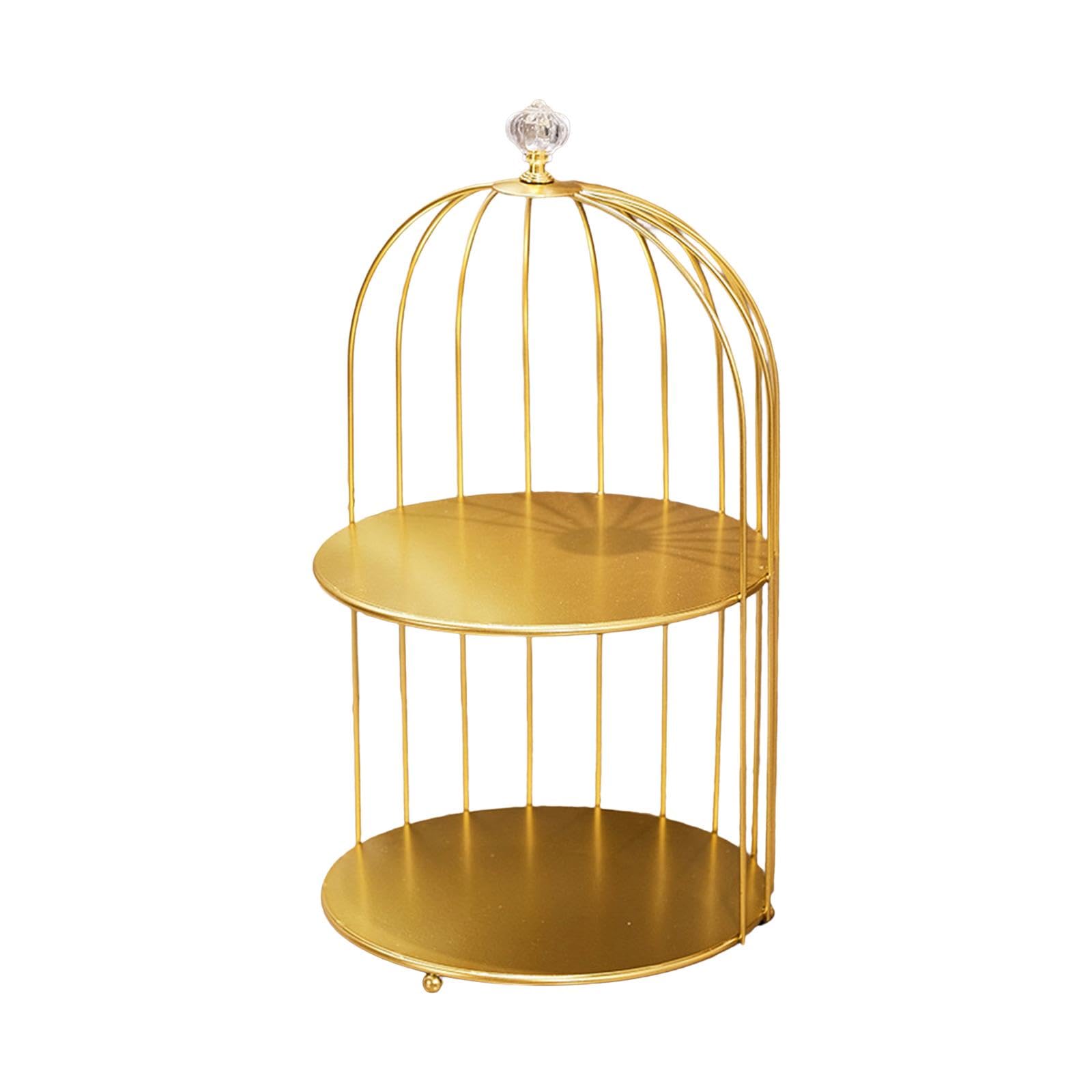 Menolana Bird Cage Dresser Organizer, Bathroom Makeup Holder, Nordic Perfume Lipstick Cosmetics Iron Storage Rack Cupcake Stand for Bathroom Countertop, gold 2 tier