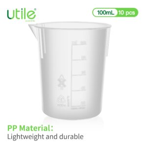 Utile 10 Pcs Plastic Beaker Set with spout of Vol.100ml, Plastic Measuring Beaker For Lab Science with Molded Graduations, 4081.0100.10