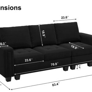 Belffin Velvet Modular Sofa Couch 3 Seater Sofa Couch for Living Room Black