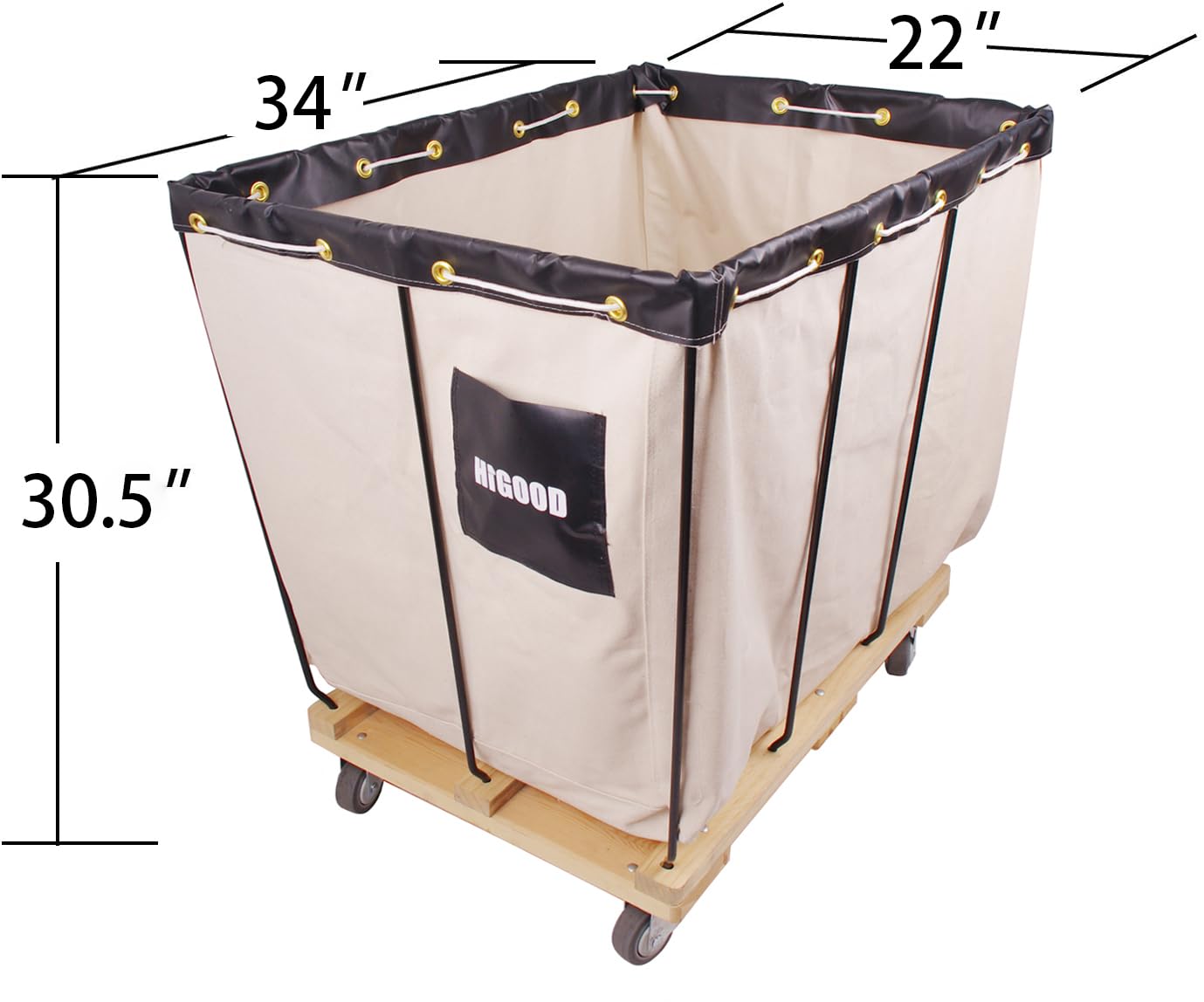 HIGOOD Canvas Basket Bulk Truck,Service Carts 8 Bushel Knock Down Truck, 10.0 cu. ft, 400 lb, 34" L X 22" W X 30.5" H Capacity