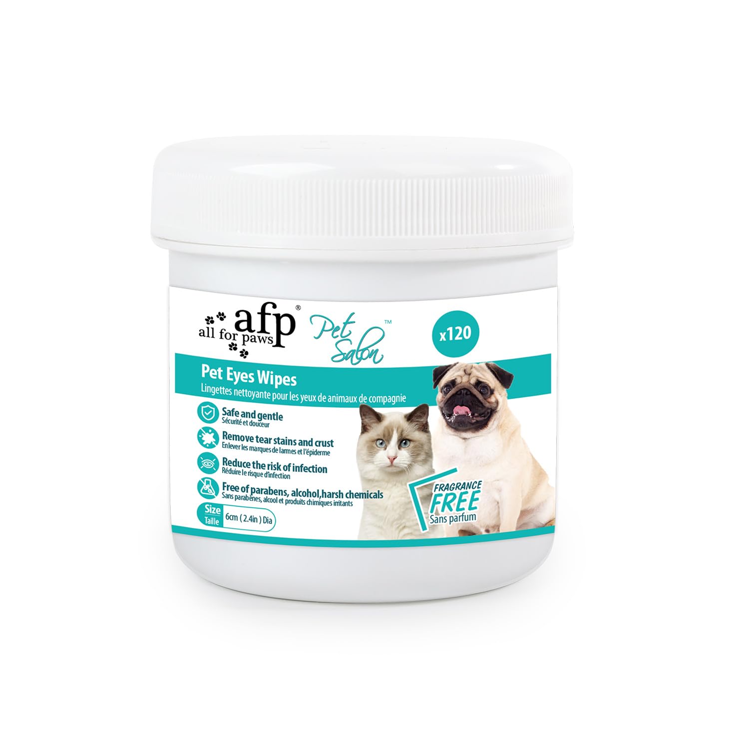 ALL FOR PAWS Dog Eye Wipes Ear Wash Pads Gentle Tear Stain Wipes for Dogs and Cats, Removes Dirt Crust and Discharge Natural Pet Wipes with Soothing Aloe Vera, 120 Counts