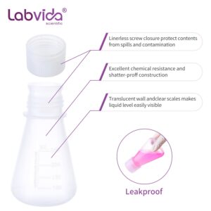 Labvida Plastic Erlenmeyer Flask Set with Screw Cap - 1000ml Molded Graduations - 2 pcs, LVAH006