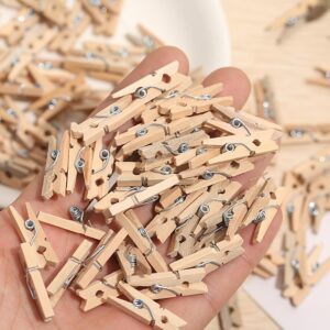 200pcs Natural Wood Mini Clothes Pins with 66ft Jute Twine for Photos, 1 Inch Small Clothes Pins for Photos, Crafts, Artwork, Cocktails, Weddings