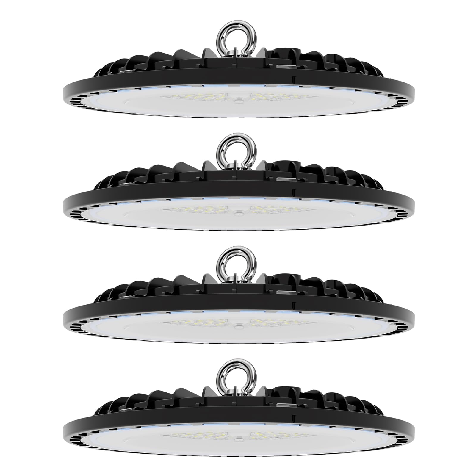 Sumkea 4 Pack 200W UFO LED High Bay Light, High Bay LED Shop Light Fixture 3000-6500K, 28,000lm, with 5' Cable US Plug, Safe Rope, Commercial Bay Lighting for Barn Factory Warehouse Church - Black