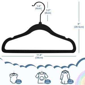 UniqNest Kids Velvet Hangers 20 Pack, 11.8" Non-Slip Felt Hangers with Black Hook, Space Saving Clothes Hangers Flocked Hangers for Coats, Sweaters, Jackets, Pants & Dress Clothes (Black)