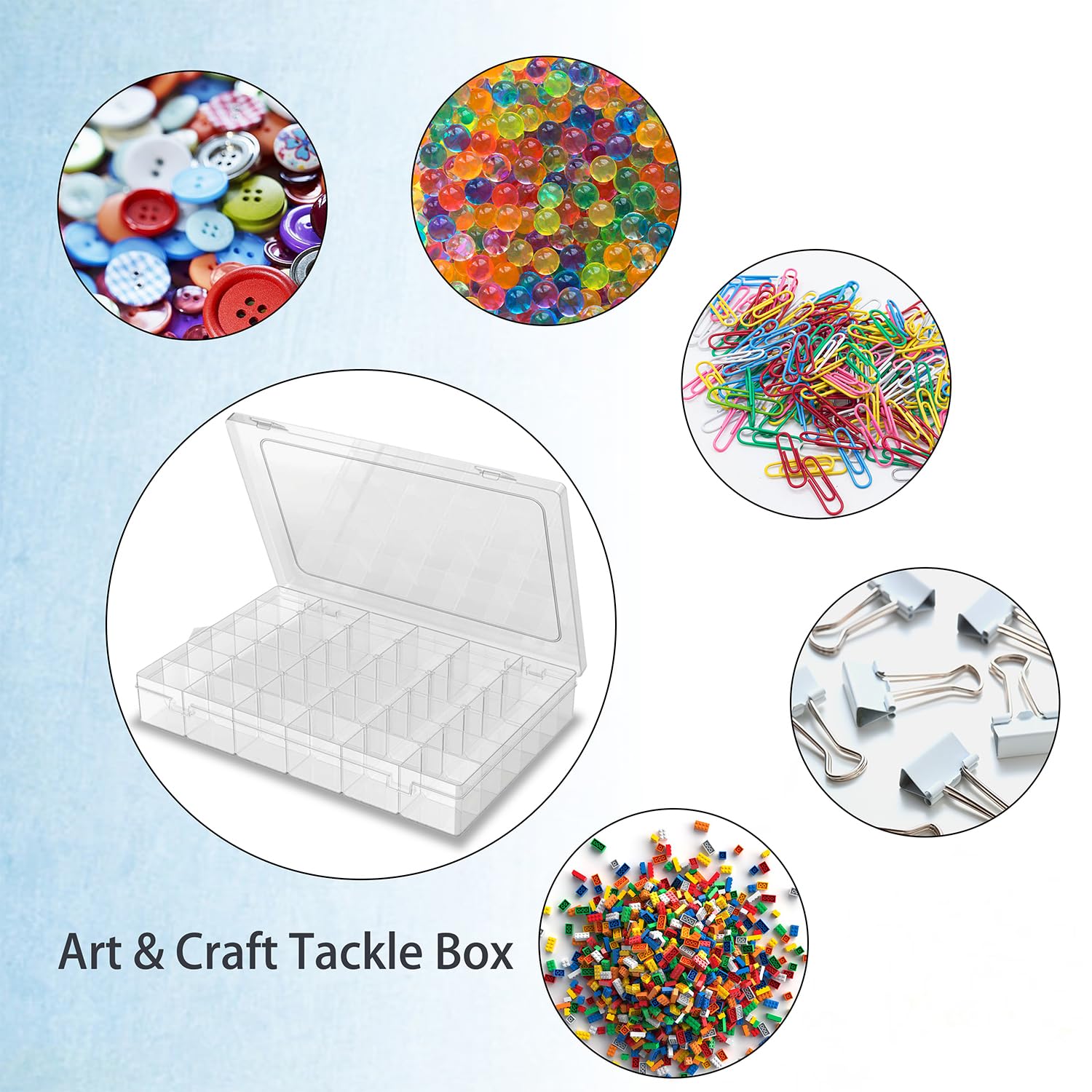 4 Pack Plastic Organizer Container Box, 36 Grids Clear Plastic Parts Organizer Box, for Beads, Art DIY, Crafts, Jewelry, Fishing Tackle with Label Stickers