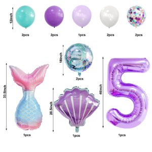 Mermaid Birthday Decorations, 13 Pcs Mermaid Balloons Decorations, Mermaid Foil Balloon Mermaid Tail Balloon Mermaid Decorations for Birthday Party, Baby Shower (Number 5)