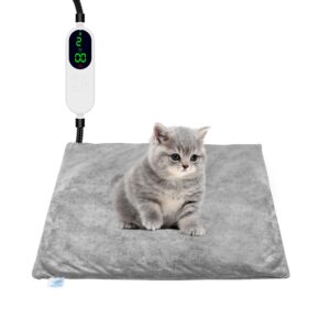 heated cat bed for indoor cats, electric pet heating pad for dogs cats with timer, 9 level temperature cat heating pad waterproof heated mat for puppy dog cat (18" x 18")