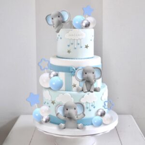 32 Pcs Elephant Cake Decoration with Mini Elephant Blue White Pearl Balls for Baby Shower Boy Elephant Theme Birthday Party Supplies (BLUE)